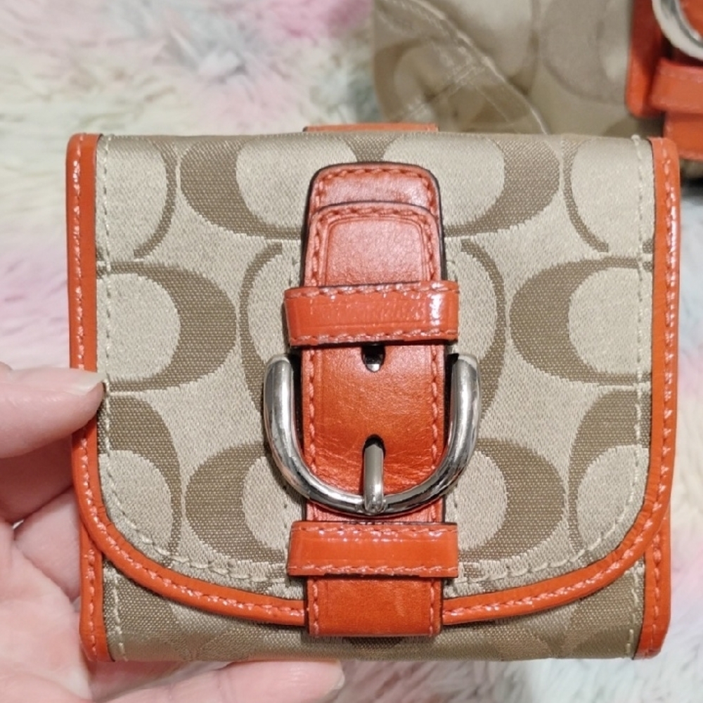 SALE! Auth Coach Vintage Tan/Orange Shoulder Bag & Matching Wallet Set - Picture 3 of 13